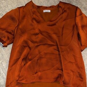 Calvin Klein Women's Rust Orange V-Neck Blouse